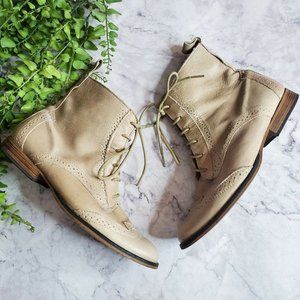 Steven Mertie Beige Leather Wingtip Granny Boots